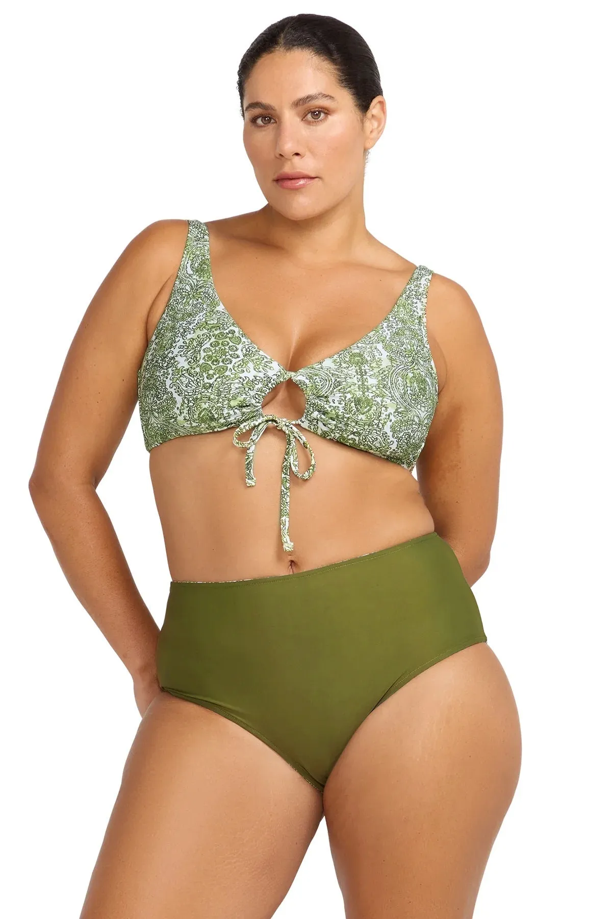 Mudlahara Mondrian Reversible High Waist Swim Pant - Olive