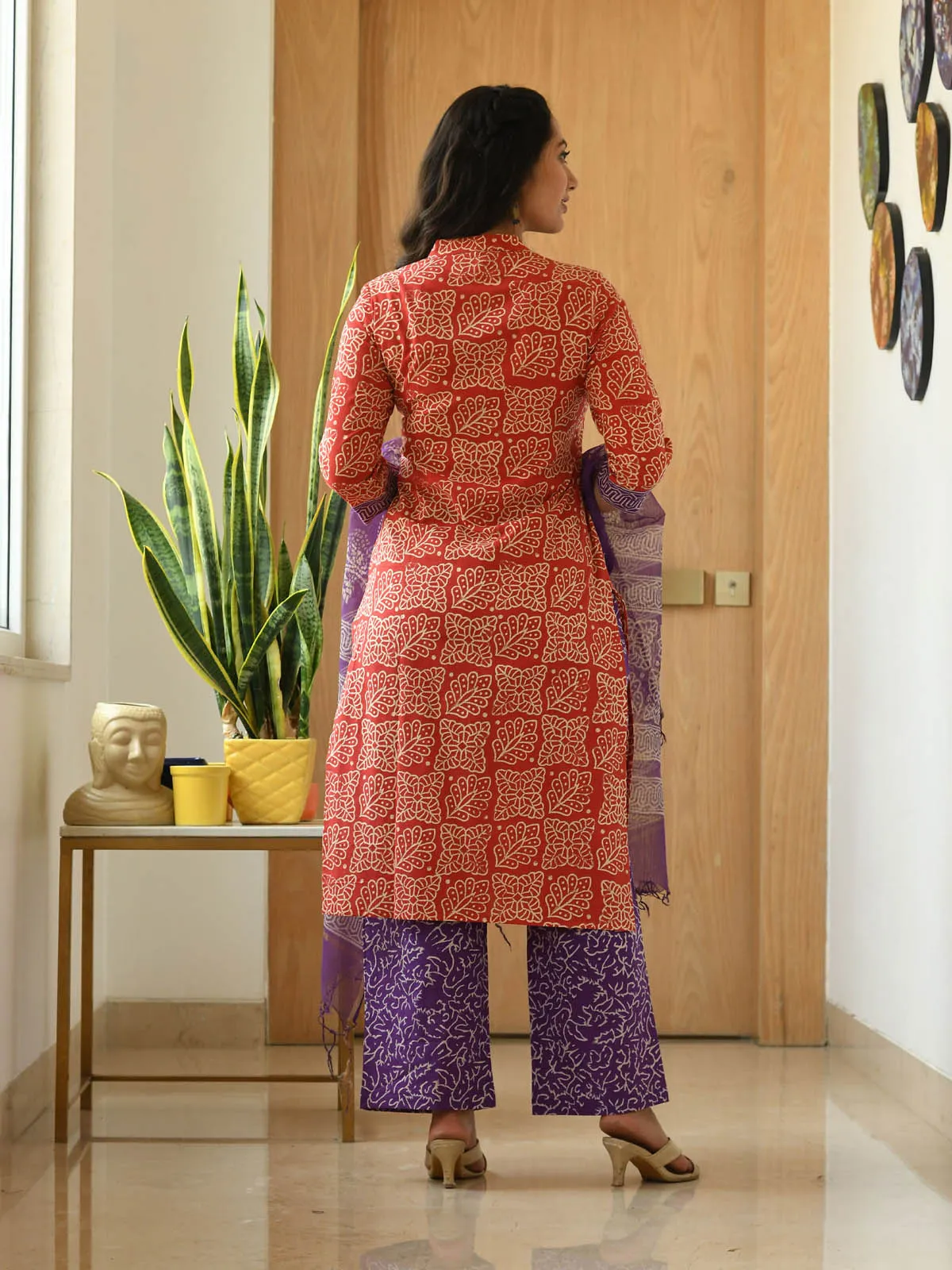 MULMUL BRINDA BLOCK PRINTED KURTA-PANTS & DUPATTA SET
