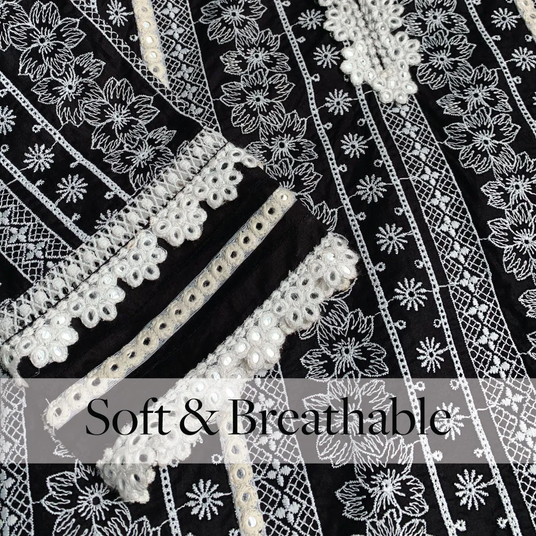Mulmul Cotton Patricia Black Kurta