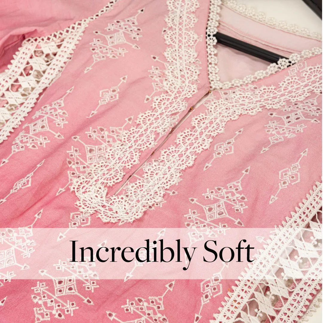 Mulmul Cotton Suria Pink Kurta With Suria Pink Pant