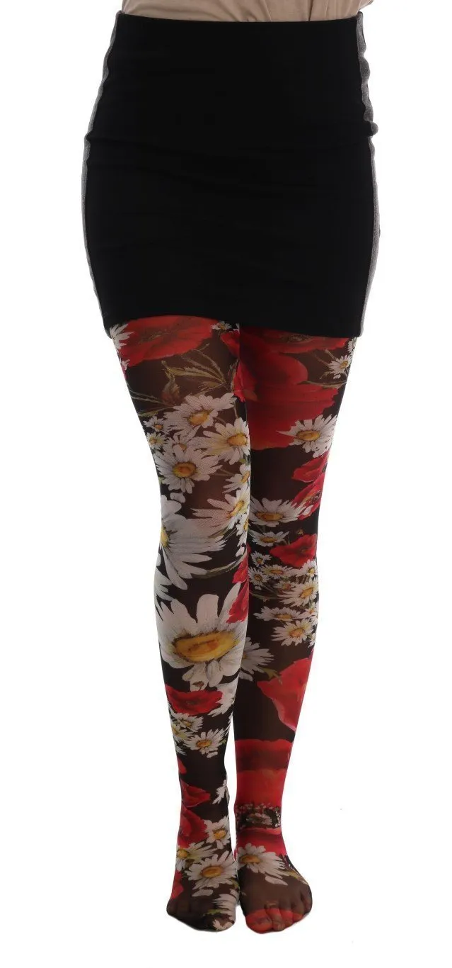 Multicolor Daisy Floral Print Stockings Tights