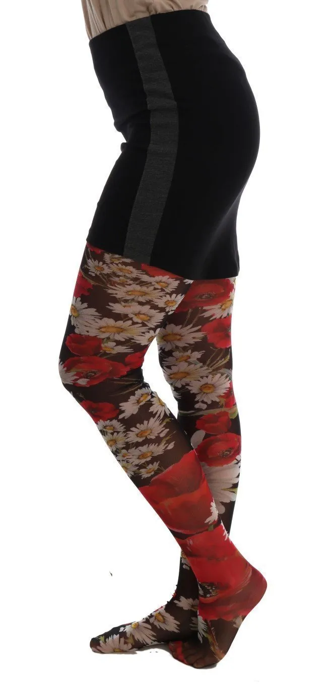 Multicolor Daisy Floral Print Stockings Tights