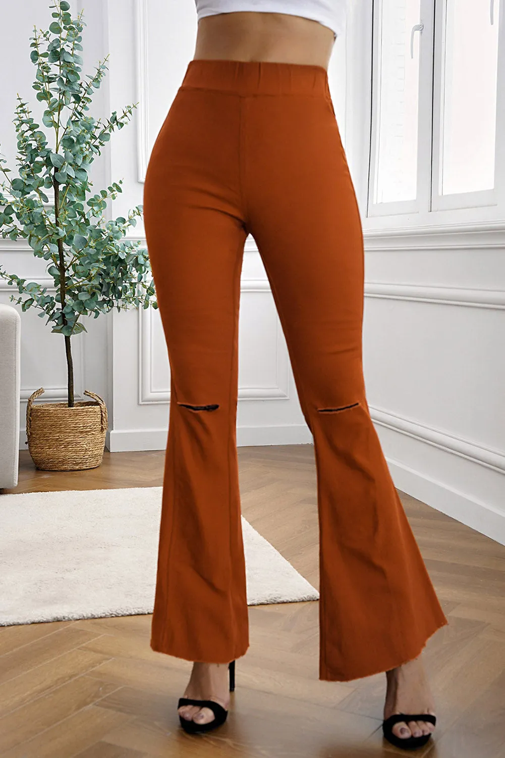Multicolor Distressed Bell Bottom Denim Pants