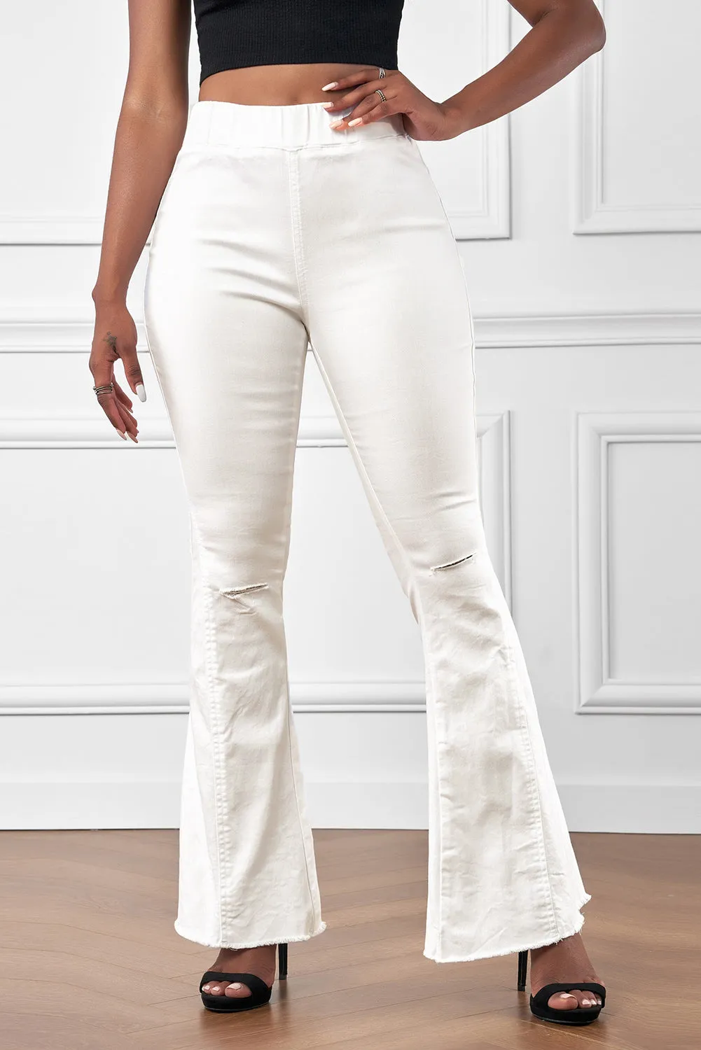 Multicolor Distressed Bell Bottom Denim Pants