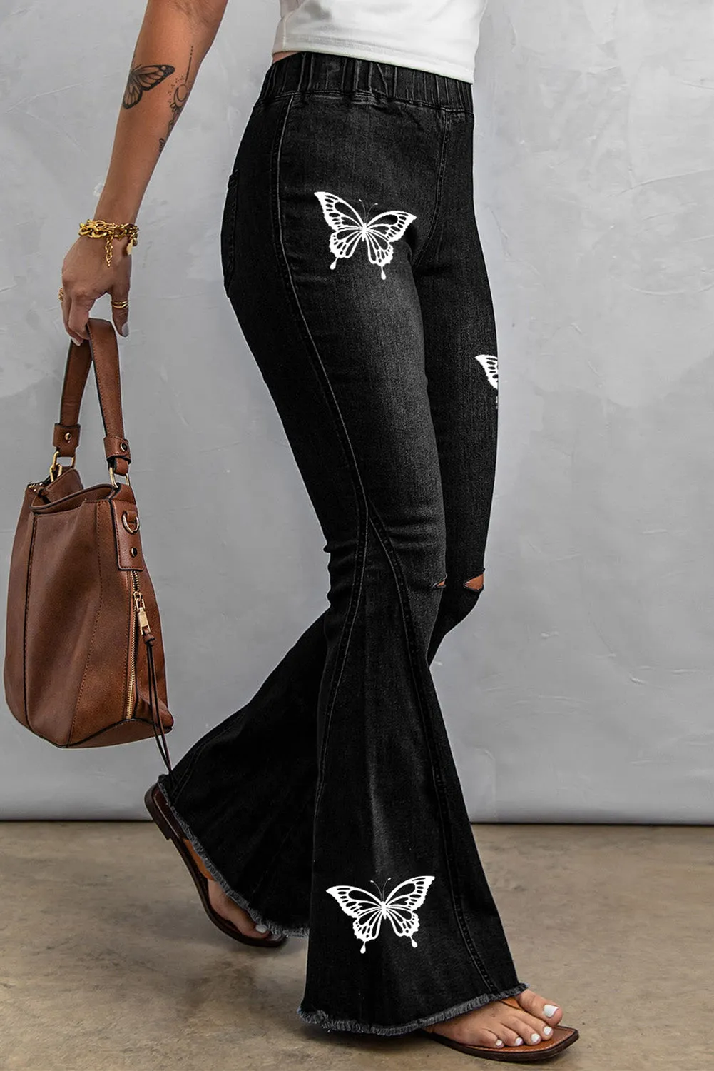 Multicolor Distressed Bell Bottom Denim Pants