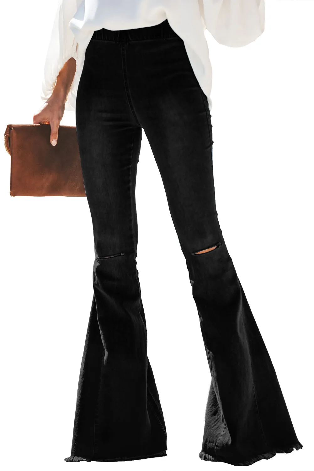 Multicolor Distressed Bell Bottom Denim Pants