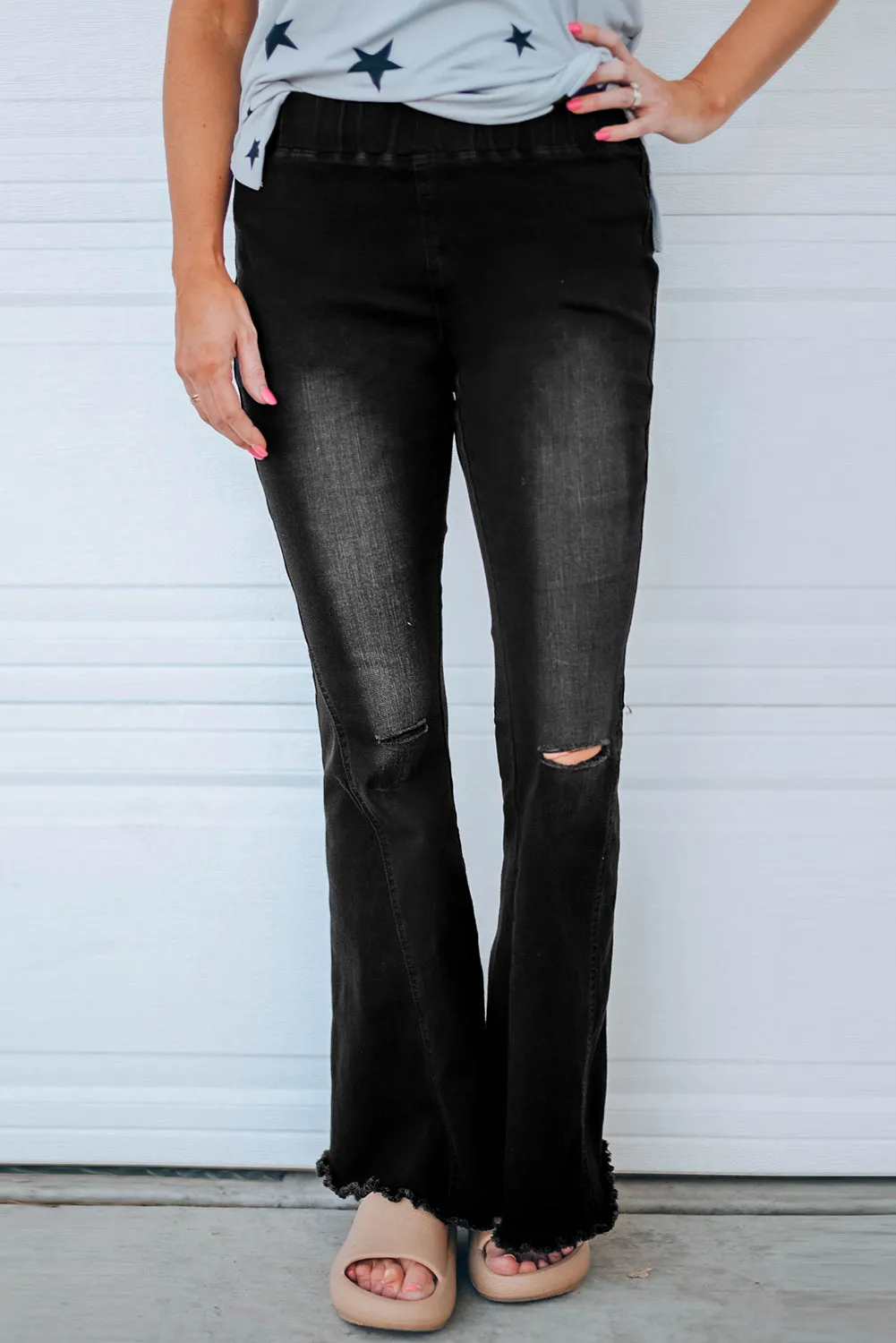 Multicolor Distressed Bell Bottom Denim Pants