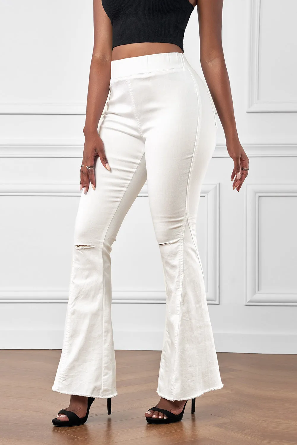 Multicolor Distressed Bell Bottom Denim Pants
