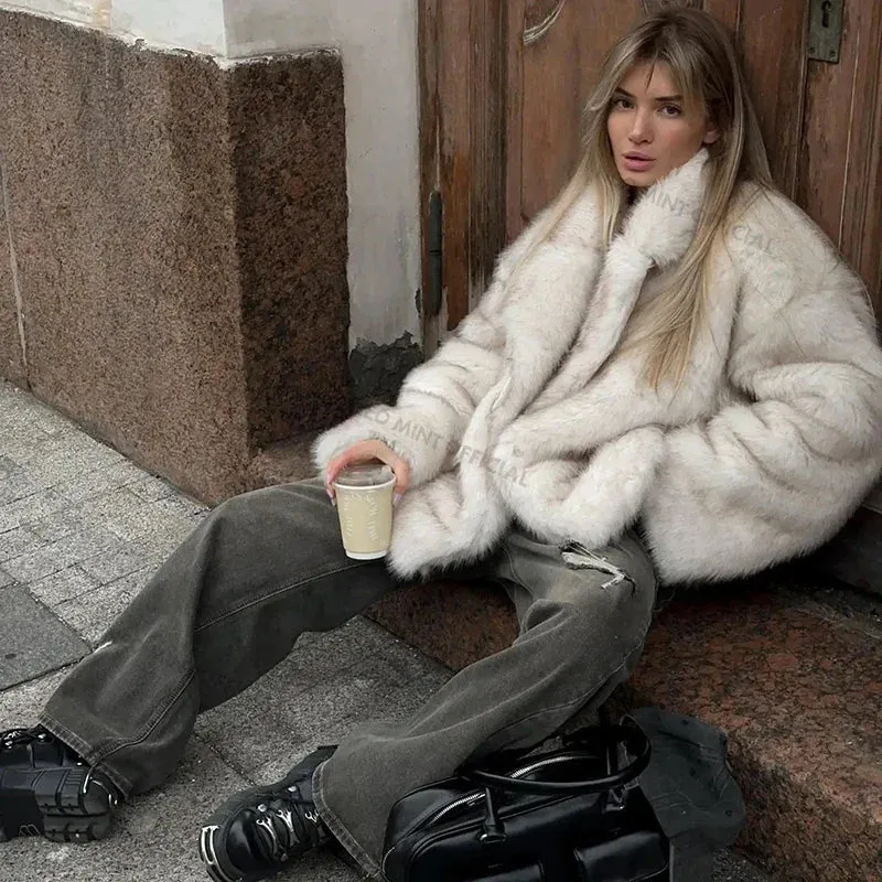 Neo Mint 2024 Winter Ins Hot Fashion Girls Oversized Gradient Fur Coat