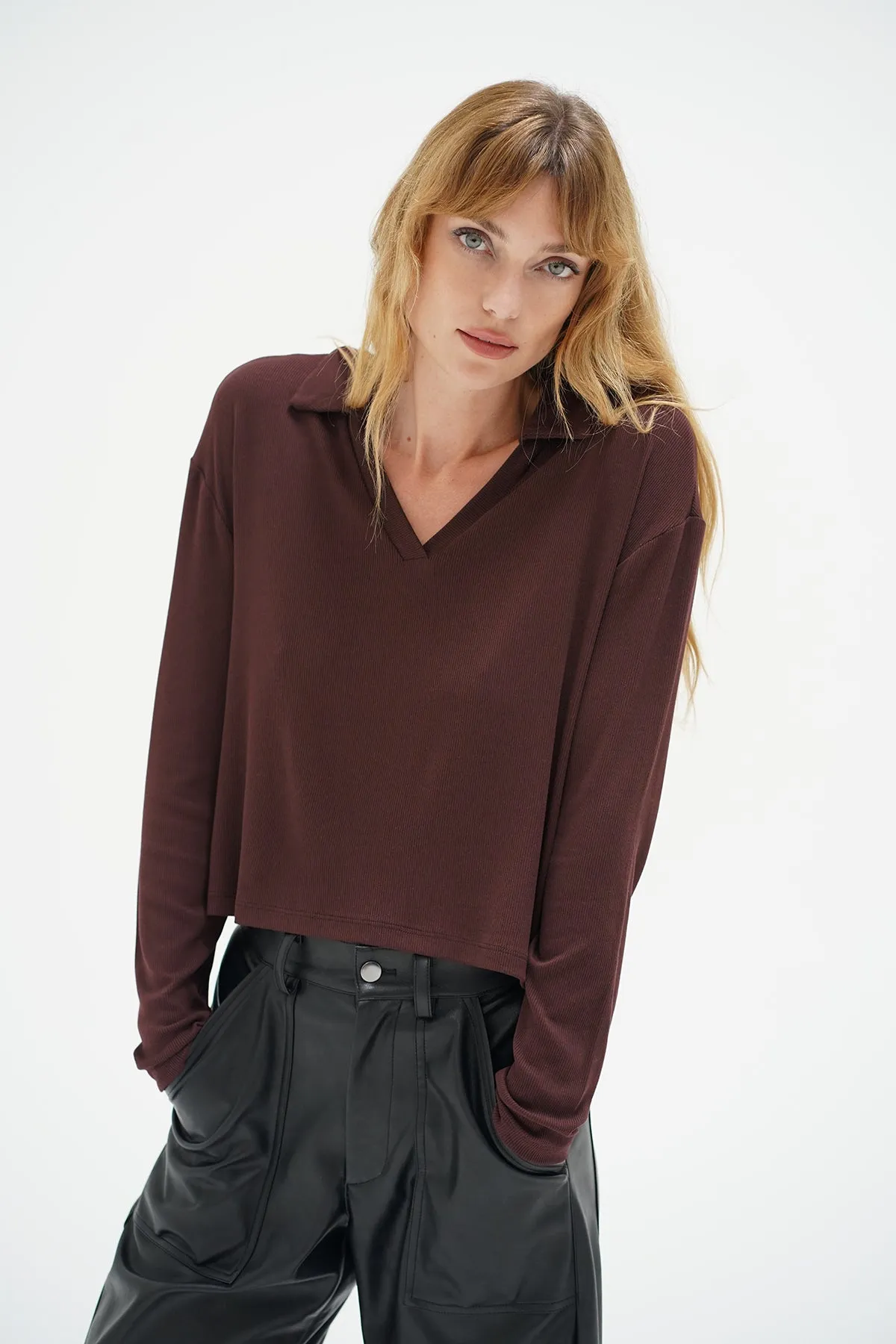 Neve Ribbed Long Sleeve - Chocolate