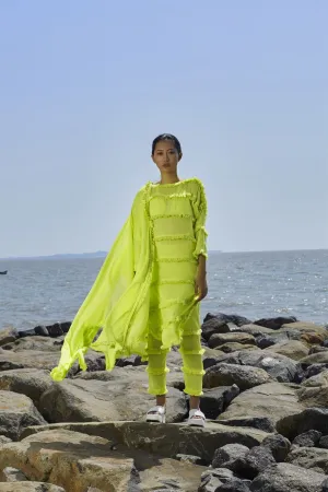 New Season Summer/Fall 2024-Coord Set Green Tassle Tier Tunic 3pcs Cotton Neon-MT Tassle Tier Tunic Coord Set 3-ML Neon Green-Fashion Edit Mati