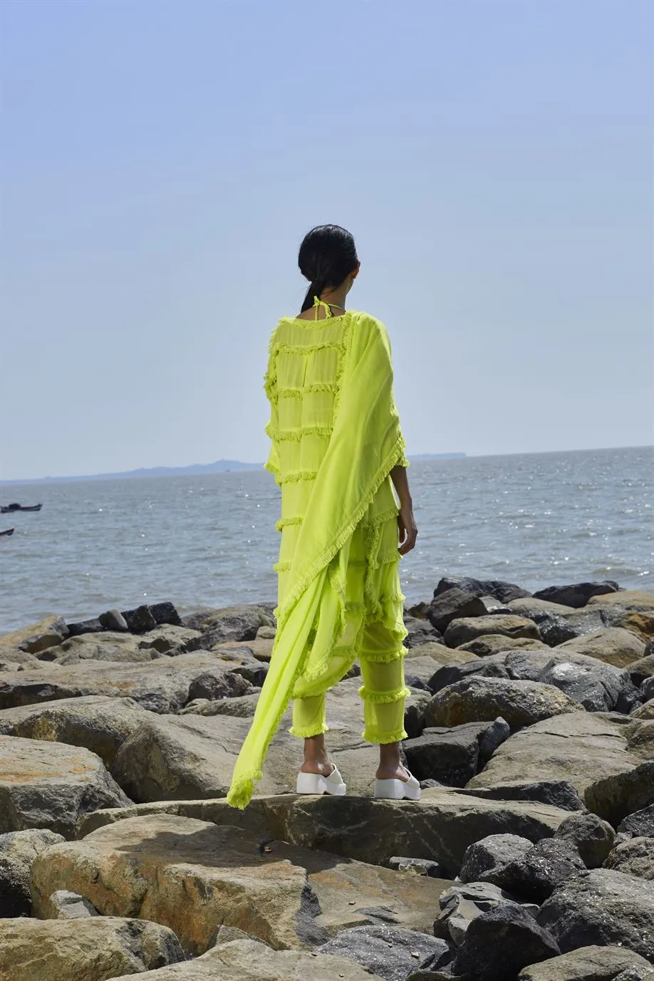 New Season Summer/Fall 2024-Coord Set Green Tassle Tier Tunic 3pcs Cotton Neon-MT Tassle Tier Tunic Coord Set 3-ML Neon Green-Fashion Edit Mati