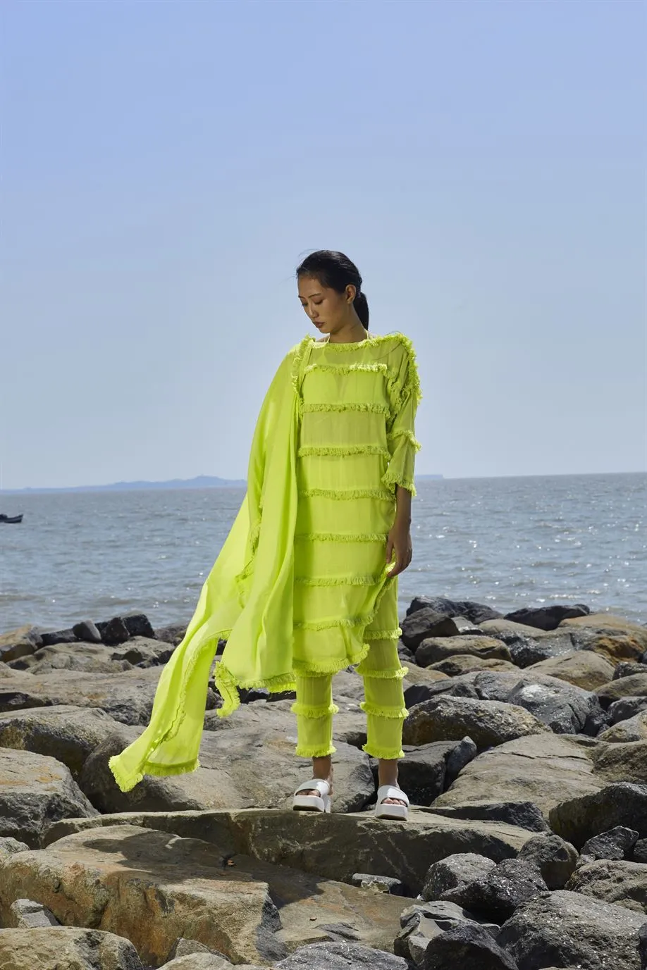 New Season Summer/Fall 2024-Coord Set Green Tassle Tier Tunic 3pcs Cotton Neon-MT Tassle Tier Tunic Coord Set 3-ML Neon Green-Fashion Edit Mati