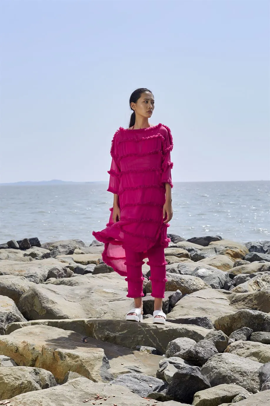New Season Summer/Fall 24-Coord Set Tassle Tier Tunic 3pcs Cotton Pink-MT Tassle Tier Tunic Coord Set 3-KA ML Pink-Fashion Edit Mati
