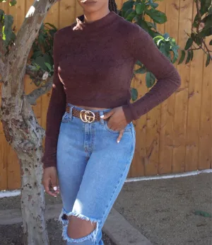 Norah Fuzzy Mock Neck Top(Chocolate)