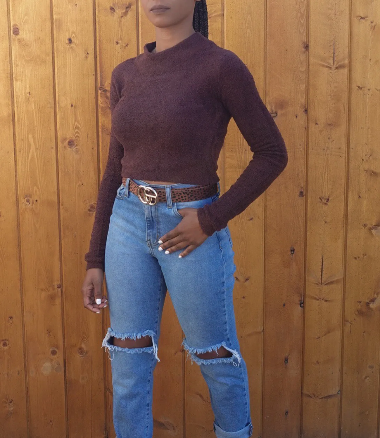 Norah Fuzzy Mock Neck Top(Chocolate)