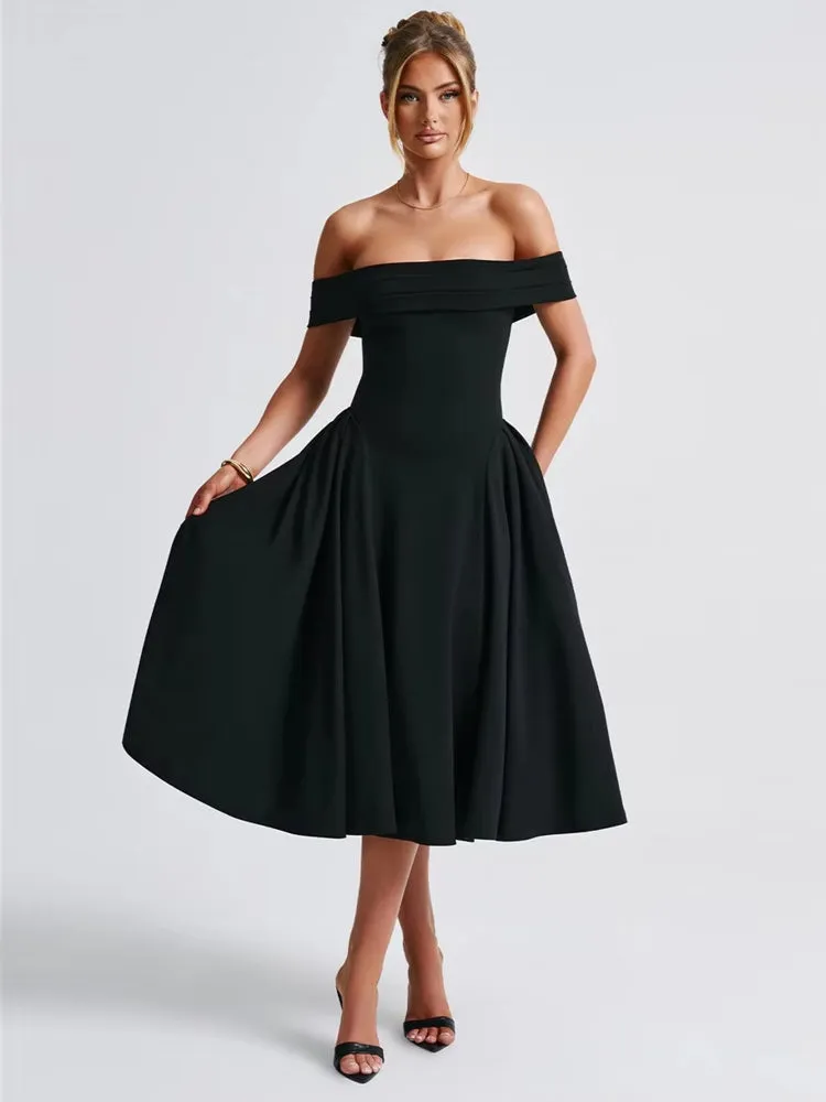 Off-shoulder Backless Sexy Midi Dress