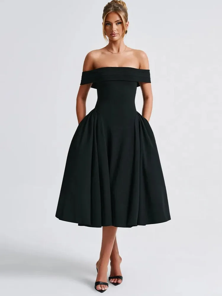 Off-shoulder Backless Sexy Midi Dress