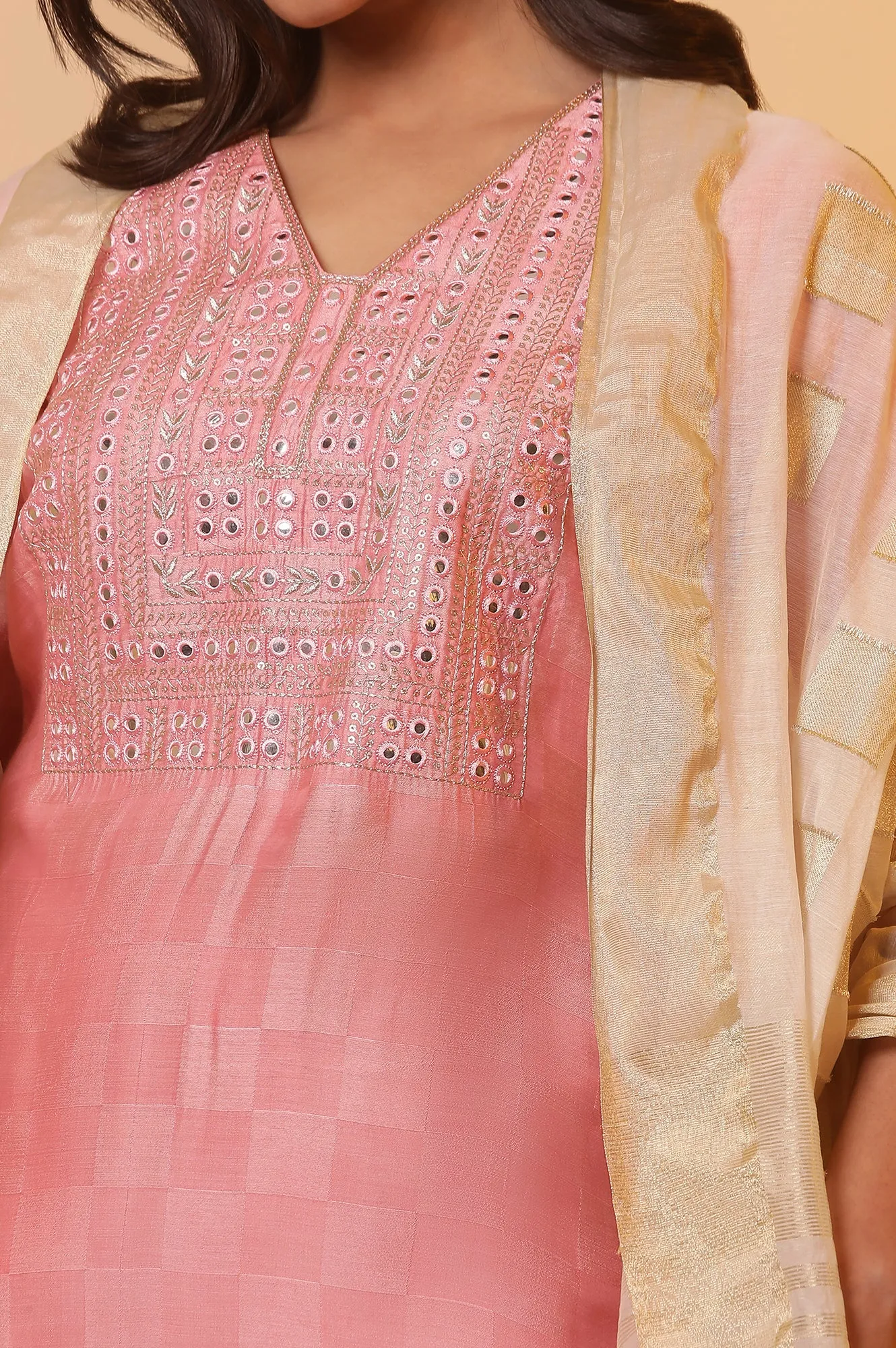 Off-White Banarasi Yarn Dyed Striped Dupatta