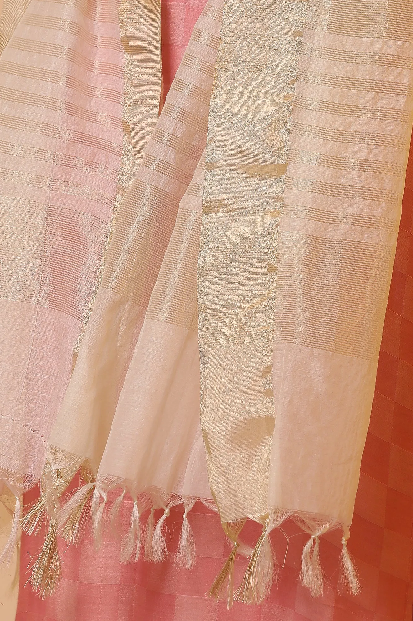 Off-White Banarasi Yarn Dyed Striped Dupatta