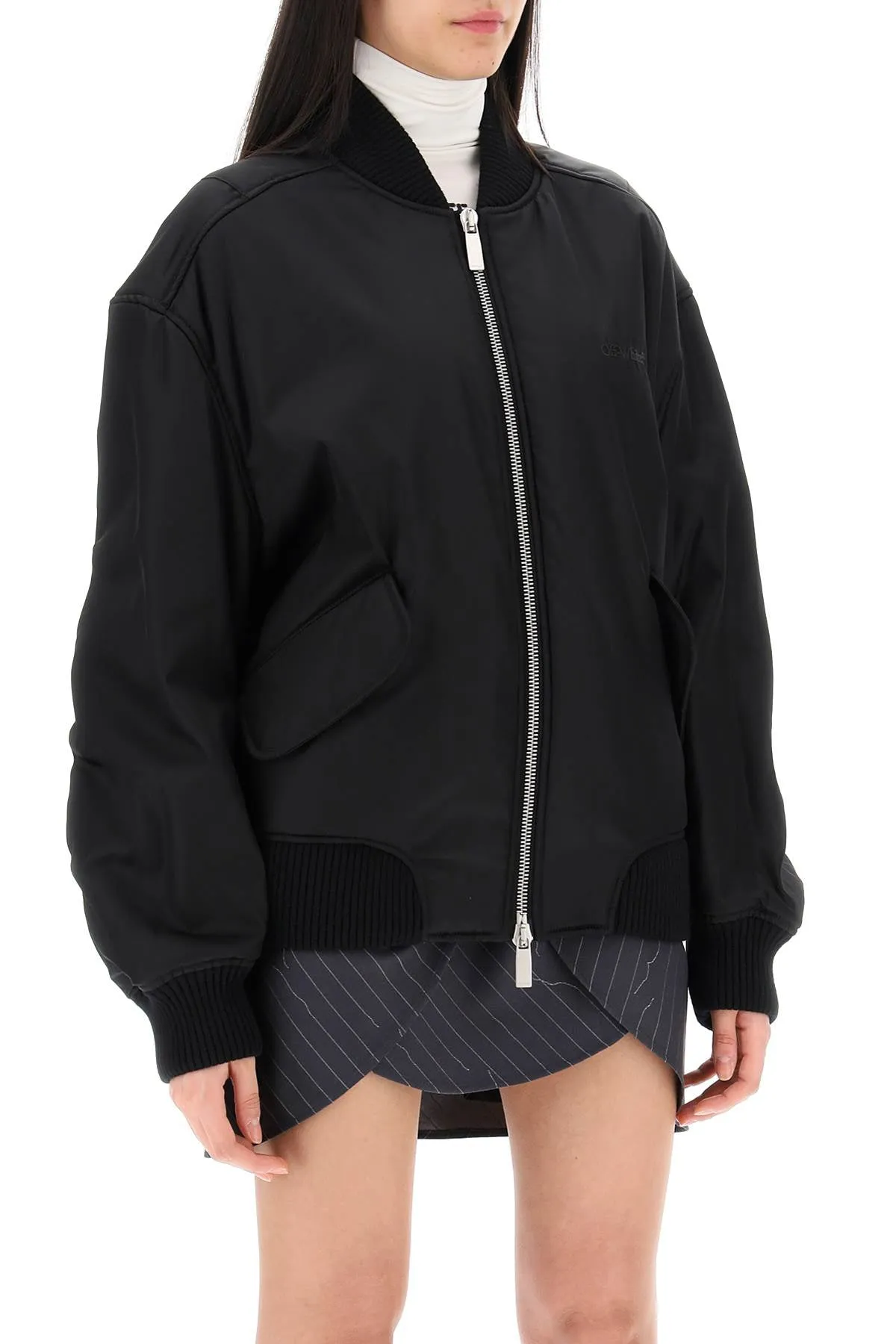 Off-white nylon twill bomber jacket