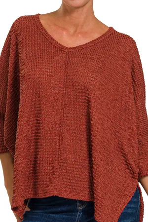 On The Way Up Rust 3/4 Sleeve Jacquard Sweater