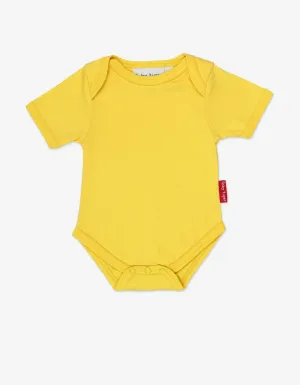 Organic Yellow Basic Short-Sleeved Baby Bodysuit