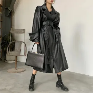 Oversized leather-like-like trench coat - Casual wear for everyday comfort