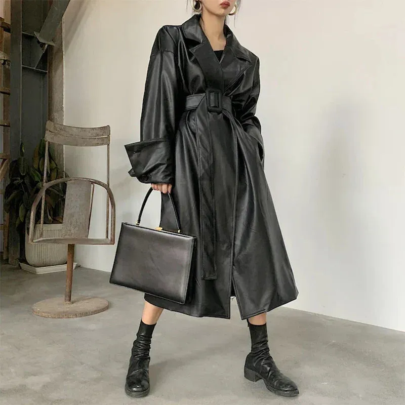 Oversized leather-like-like trench coat - Casual wear for everyday comfort