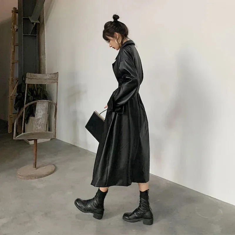 Oversized leather-like-like trench coat - Casual wear for everyday comfort