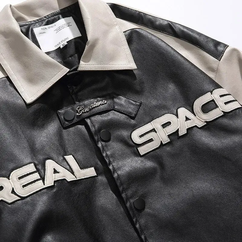 Oversized Leather Varsity Jacket for Y2K Streetwear Style