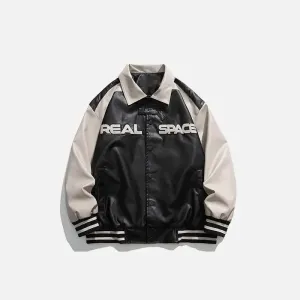 Oversized Leather Varsity Jacket for Y2K Streetwear Style