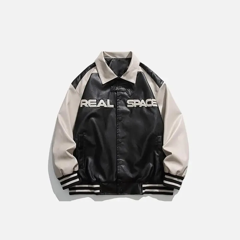 Oversized Leather Varsity Jacket for Y2K Streetwear Style