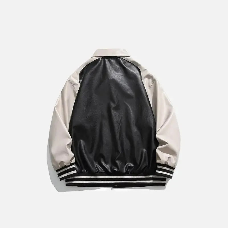 Oversized Leather Varsity Jacket for Y2K Streetwear Style
