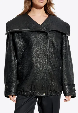 Oversized Zip-Up Leather Biker Jacket