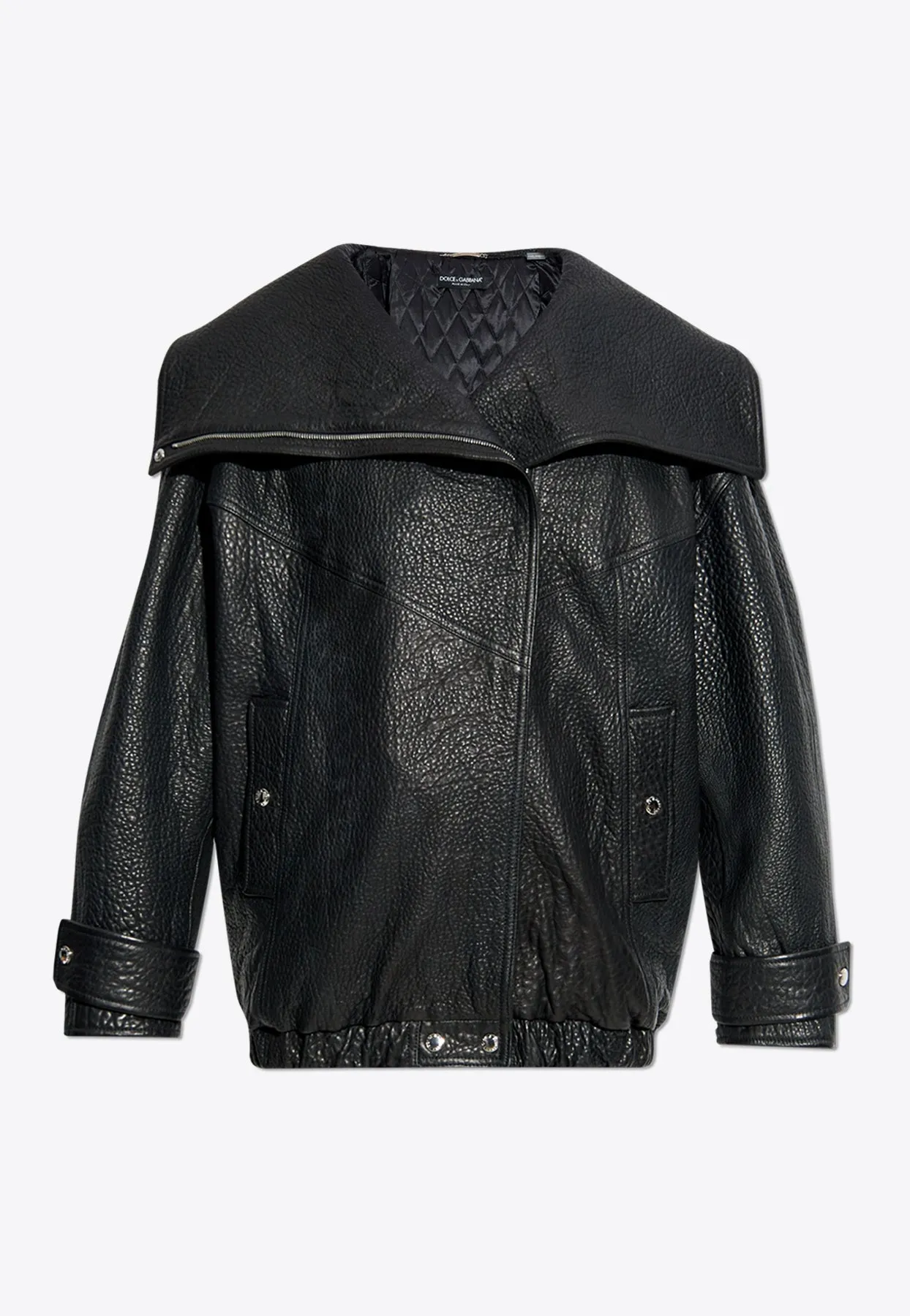 Oversized Zip-Up Leather Biker Jacket