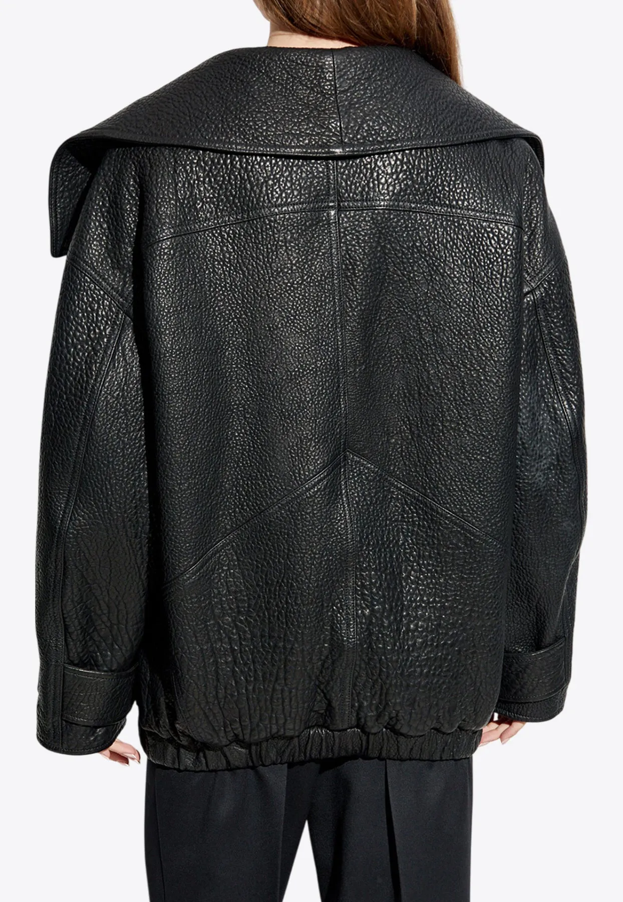 Oversized Zip-Up Leather Biker Jacket