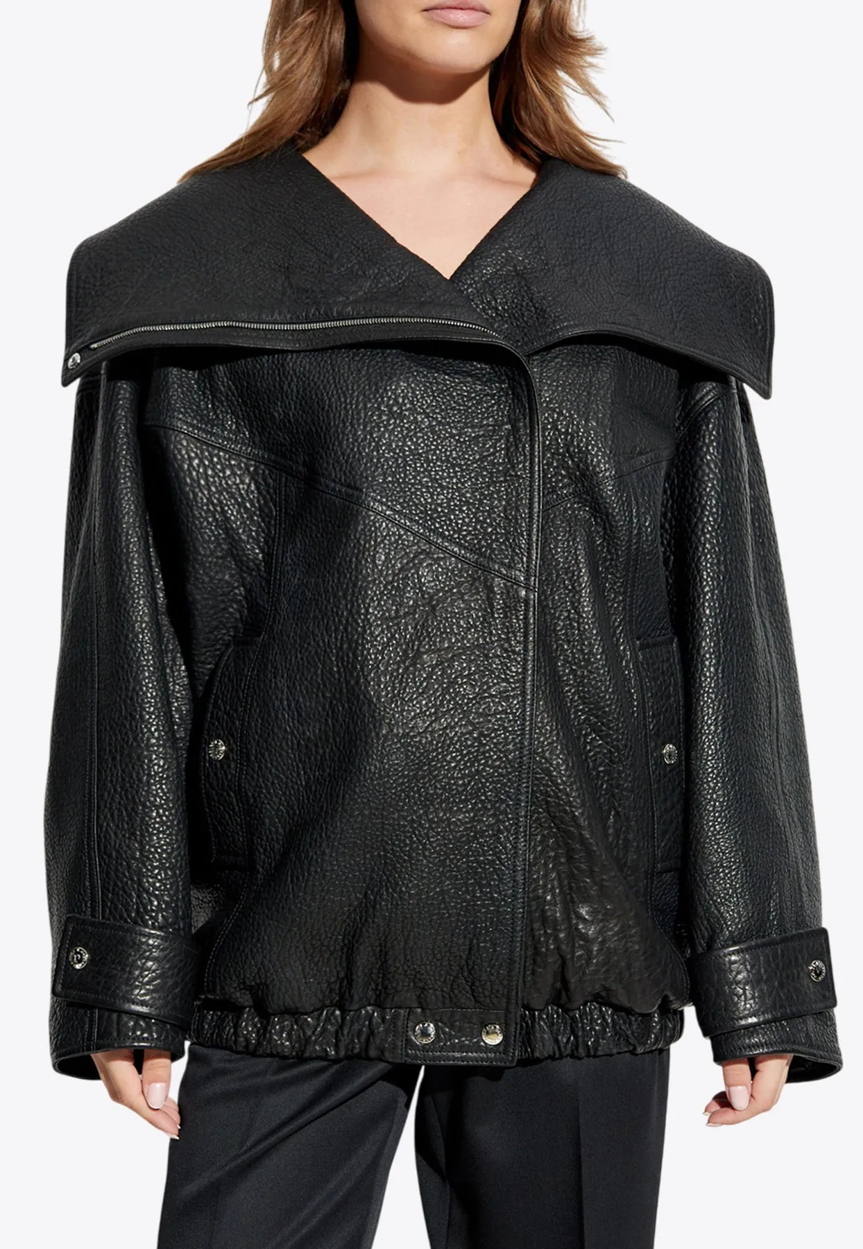 Oversized Zip-Up Leather Biker Jacket