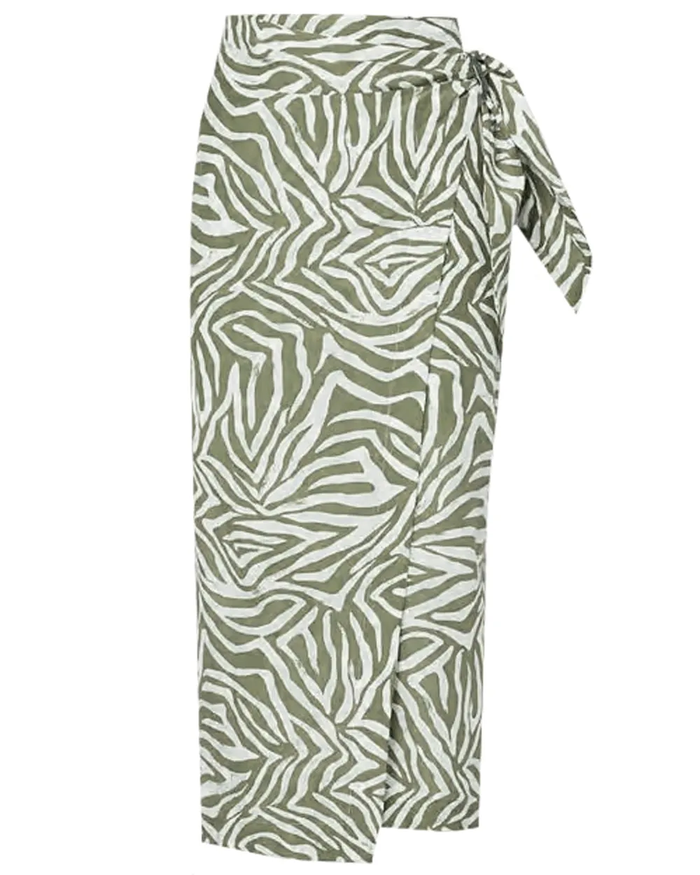 Panama and Khaki Animalier Print Wrap Skirt