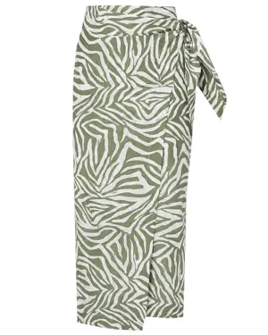 Panama and Khaki Animalier Print Wrap Skirt