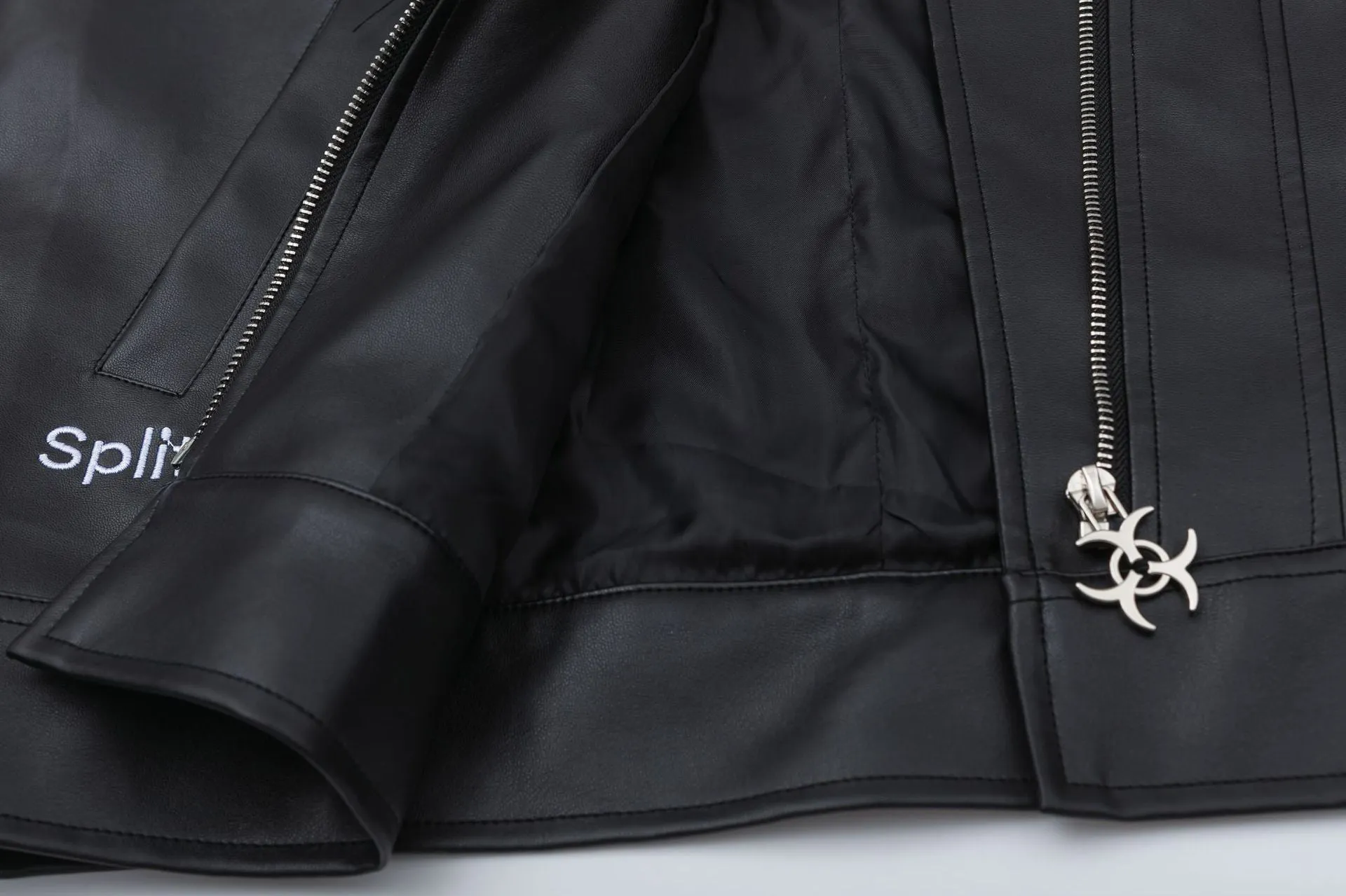 Patchwork Pu Leather Zip Up Jacket