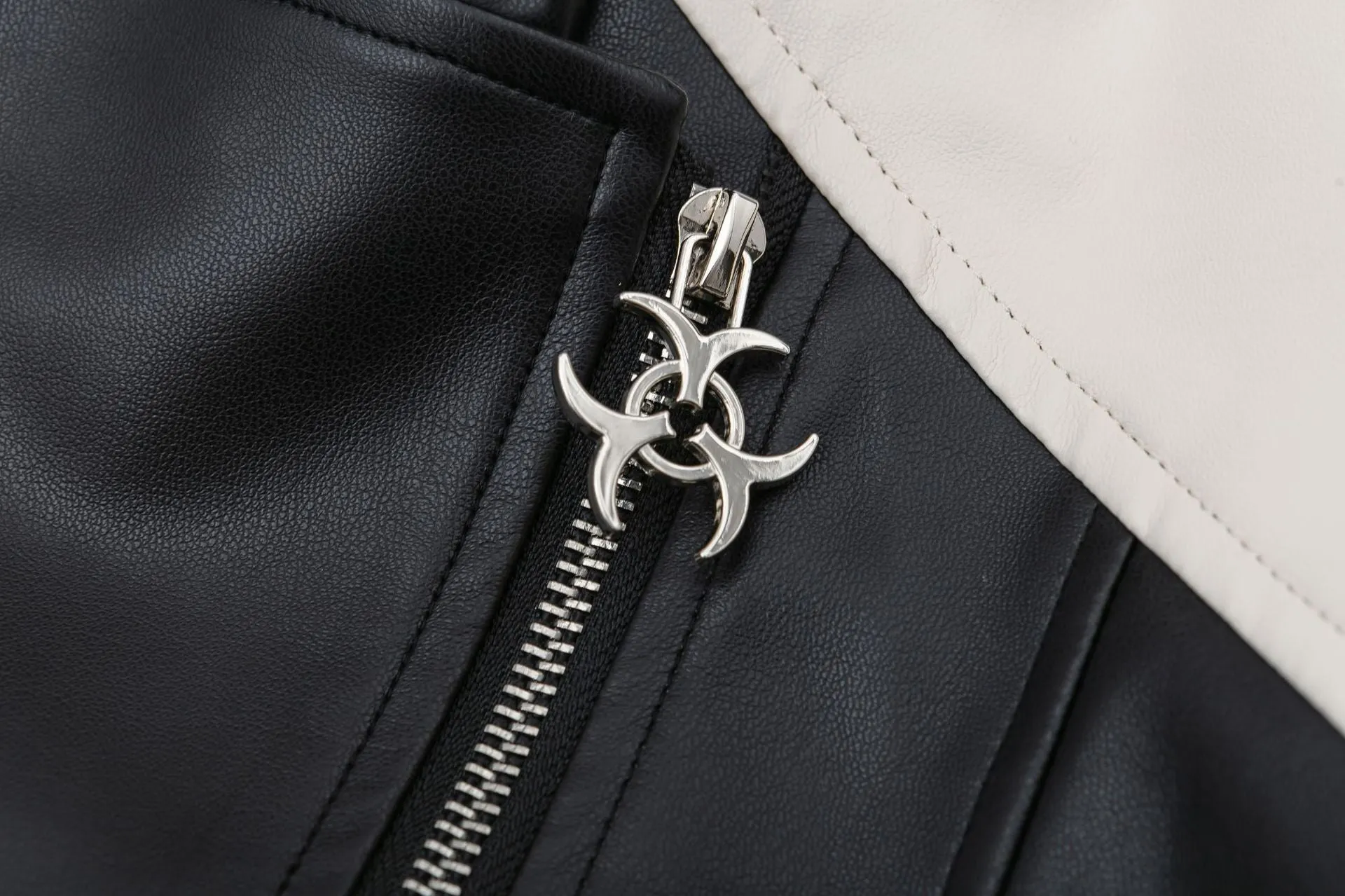 Patchwork Pu Leather Zip Up Jacket
