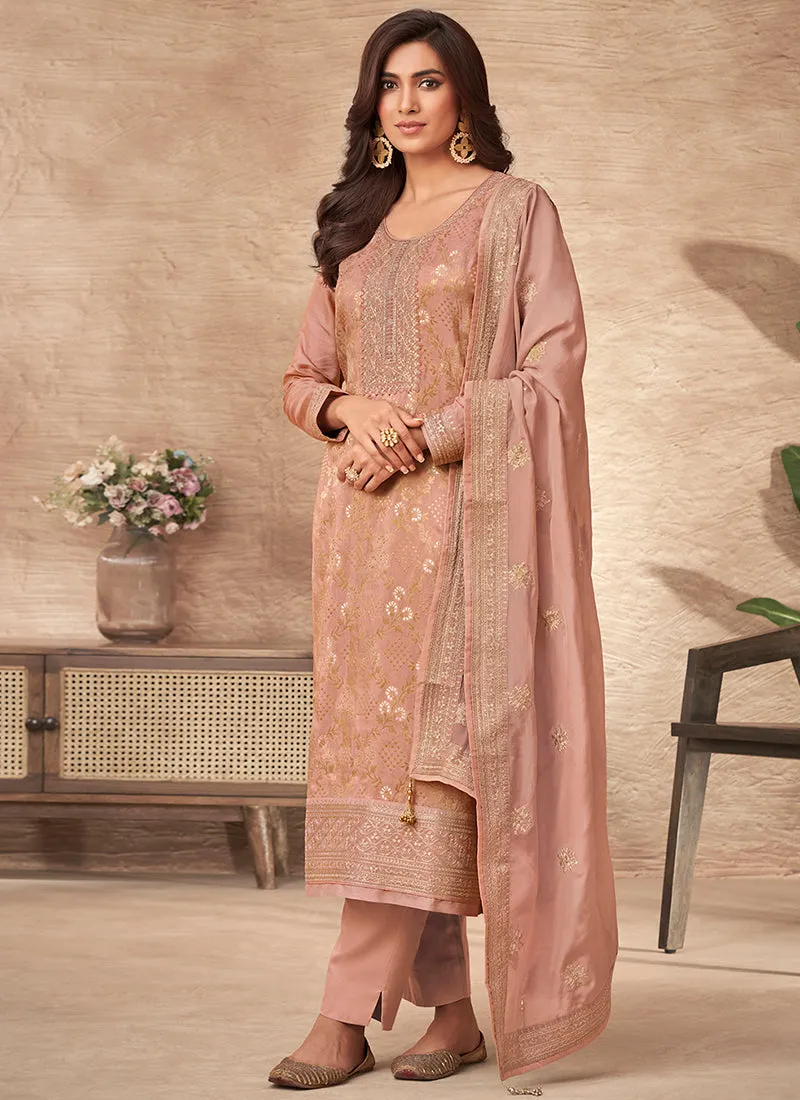 Peach Sequence Embroidery Salwar Kameez