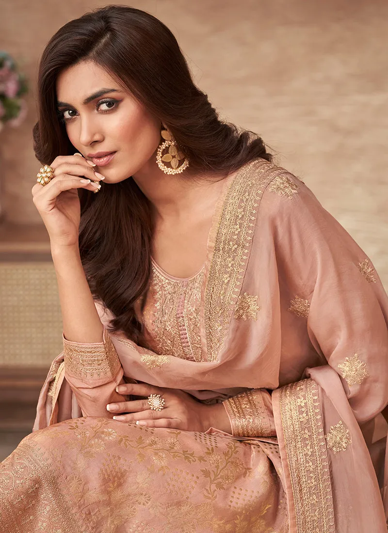 Peach Sequence Embroidery Salwar Kameez