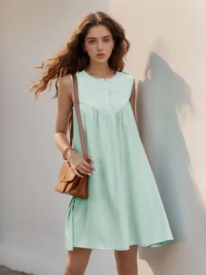 Perfee Button Detail Round Neck Sleeveless Mini Dress