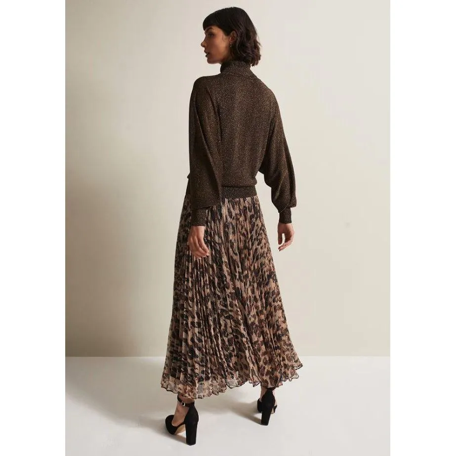Phase Eight Lesia Leopard Pleated Maxi Skirt - Brown