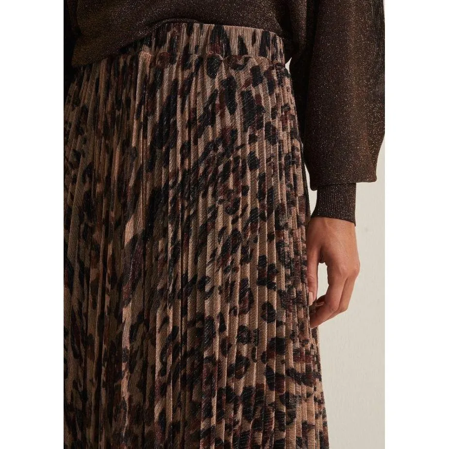 Phase Eight Lesia Leopard Pleated Maxi Skirt - Brown