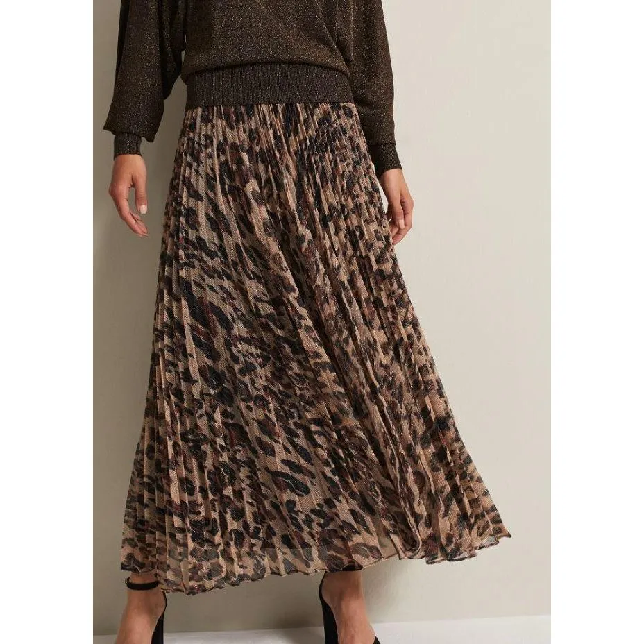 Phase Eight Lesia Leopard Pleated Maxi Skirt - Brown