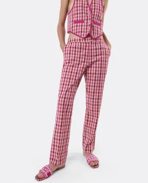 Pink Checked Suit Pants with Pockets