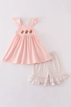 Pink Easter Bunny French Knot Girl Set